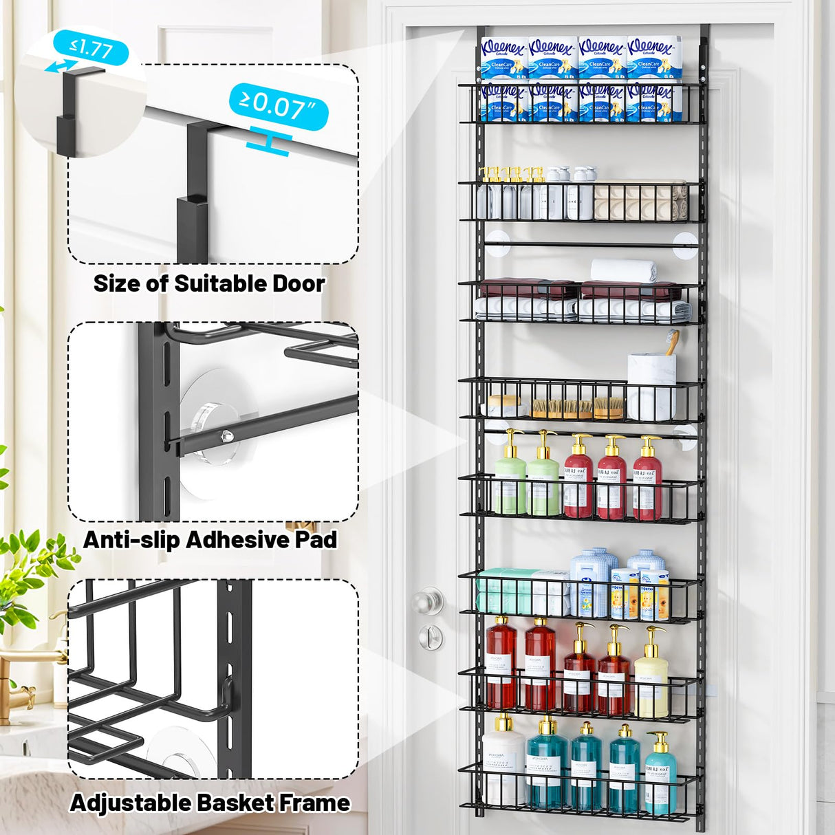 ElegantArray 8-Tier Pantry Door Oragnizer, Over The Door Pantry Organizer Rack and Storage, Hanging Spice Rack Shelves Door, Home Office Laundry Room Bathroom & Kitchen Organization Essentials Metal ElegantArray