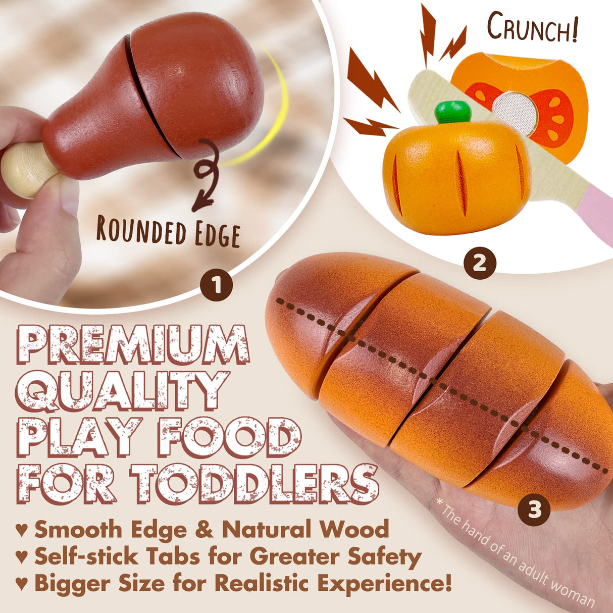 Beberolen Wooden Play Food Sets for Kids Kitchen Toddlers Wood Toys Cutting Fruit Pretend Food Play Kitchen Accessories Set for Boys and Girls Beberolen