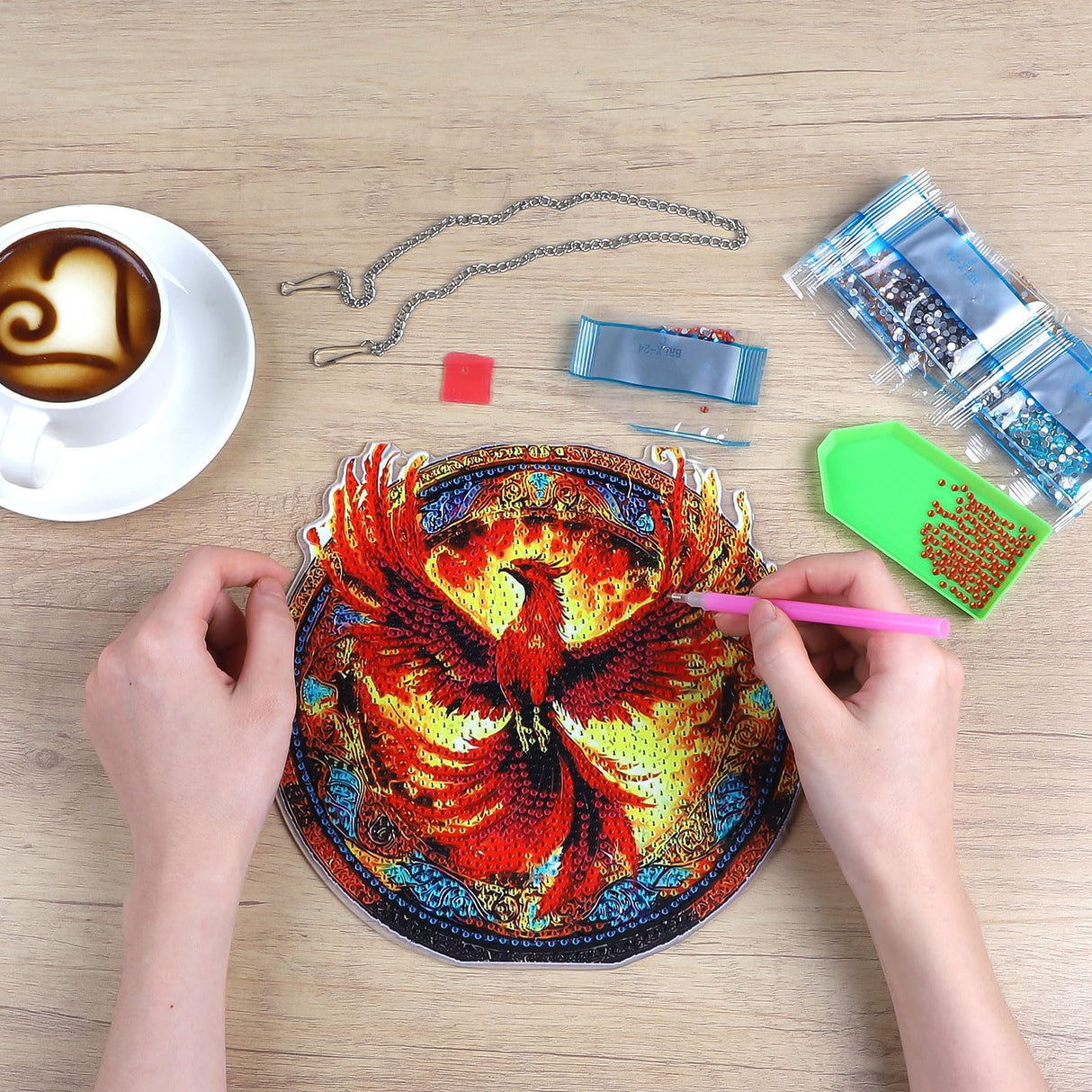 Skyboda Phoenix Diamond Art Hanging Kit for Adult, Special Shaped Rhinestone, Double Sided DIY Acrylic Diamond Art Painting Window Pendants Home Garden Wall Hanging Kits Hanging Ornament Skyboda
