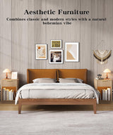 Akxomel Fluted Nightstands Set of 2, Wooden Night Stand with Charging Station and LED Light, Modern Mid Century End Table with Drawer, 15" D x 15.7" W x 22.6" H, for Bedroom, Natural Oak Akxomel