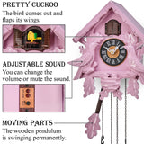 TIMEGEAR Cuckoo Clock with Night Mode, Singing Bird, Wooden Decorations and Swinging Pendulum (Pink) TIMEGEAR