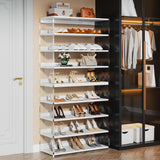 Tribesigns 8-Tier Acrylic Shoe Rack, Modern Shoe Storage with Wood Shelves, 63" Shoe Organizer Display Shelf for 24-32 Pairs, Space-Saving, White & Transparent (1) Tribesigns