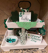 SHINGYU Rectangle Wooden 2 Tiered Tray, Tiered Farmhouse Tray, Kitchen Table Stand, Tier Serving Tray, for Food Fruits Cupcake Display Coffee Bar Home Party Seasonal Decorations (White) SHINGYU