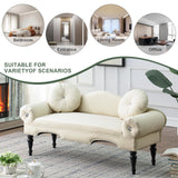 Vanress 54'' Loveseat Sofa,Small Couch for Living Room,Mid Century Modern Velvet Love Seats Sofa Settee with 2 Pillows and Solid Wood Legs,Upholstered 2-Seater Couch for Small Space,Bedroom,Beige Vanress