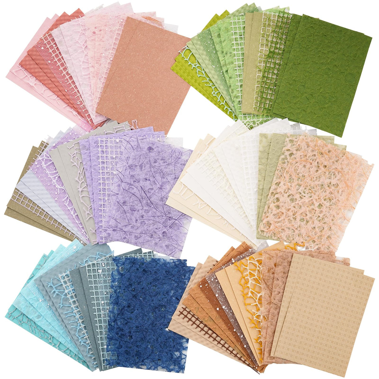 96 Sheets Textured Scrapbook Paper and Mesh Fabric Assorted Set - 6 Pack Mixed Special Paper for Scrapbooking Planner Bullet Junk Journal Supplies Mixed Media Collage Card Embellishments 3.9x5.5 Inch ARTSMONA