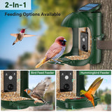 Relassy Bird Feeder with Camera, Waterproof Smart Bird Feeder with Camera Solar Powered for Outdoors, Rechargeable & Detachable 110° Bird Feeder Camera, Auto Capture Bird HD Videos & Photos, Green Relassy
