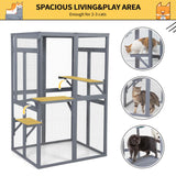 COZIWOW Catio Outdoor Cat Enclosure Window Access, Wooden Cat House Shelter, Kitty Cage with 3 Platforms for Patio Indoor (Grey) COZIWOW