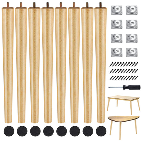 TURSTIN 8 Pieces 16 Inches Table Legs Wood Furniture Legs Tapered Round Replacement Desk Chair Legs Mid Century Furniture Legs for Coffee Table Dresser Night Stand (Wood) TURSTIN