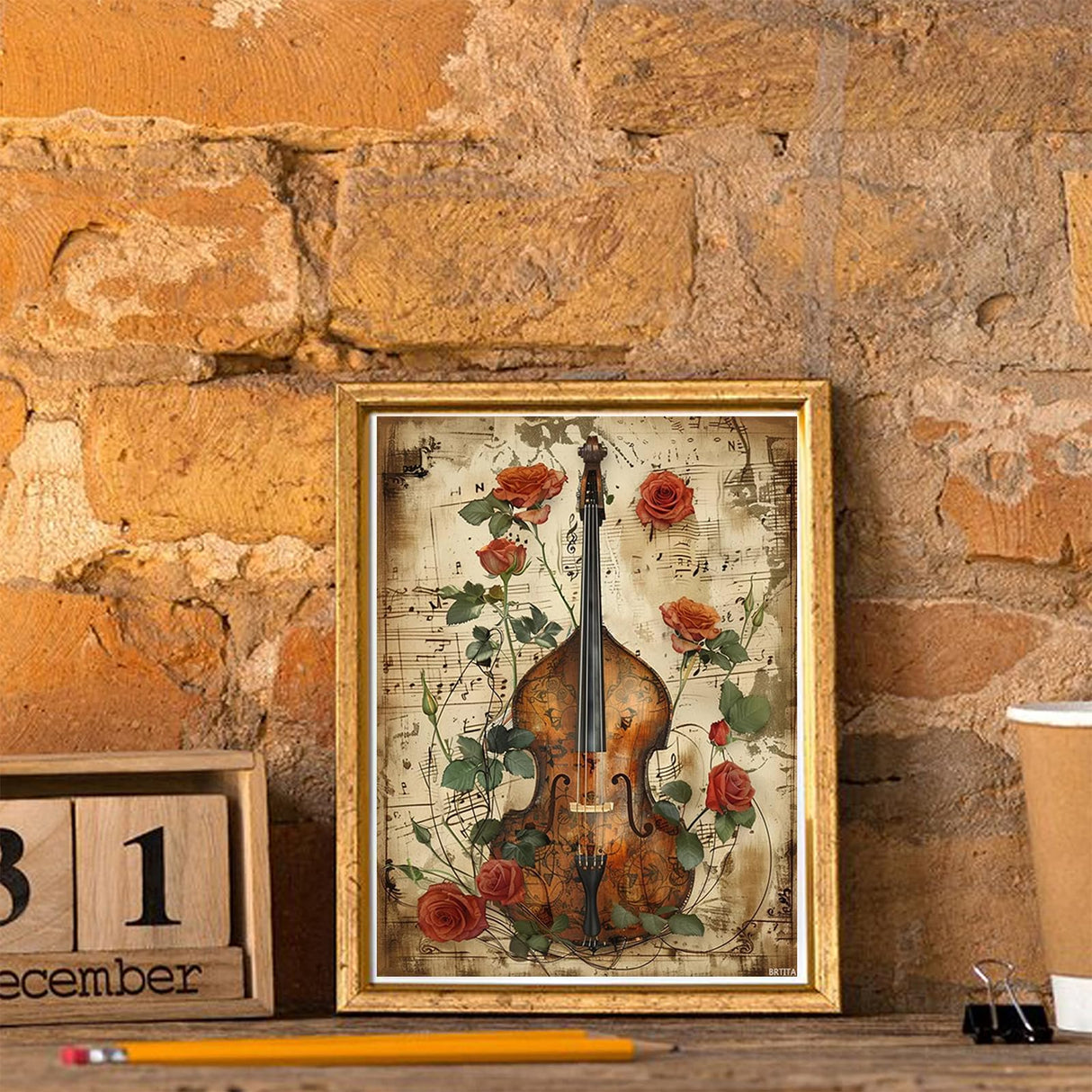 BRTITA Violin Rose Diamond Painting Kits for Adults Musical Instrument Diamond Painting Art Kit for Adult 5D Full Drill Diamond Dots Painting for Beginners Home Wall Decor Gifts 12x16in / 30x40cm BRTITA