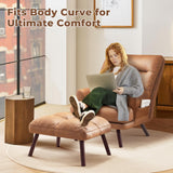 ovios Indoor Reclining Chair with Ottoman, Accent Reading Chairs with Footrest Side Pocket, Modern Comfy Lounge Recliner for Living Room Bedroom, Faux Suede Leather, Brown ovios