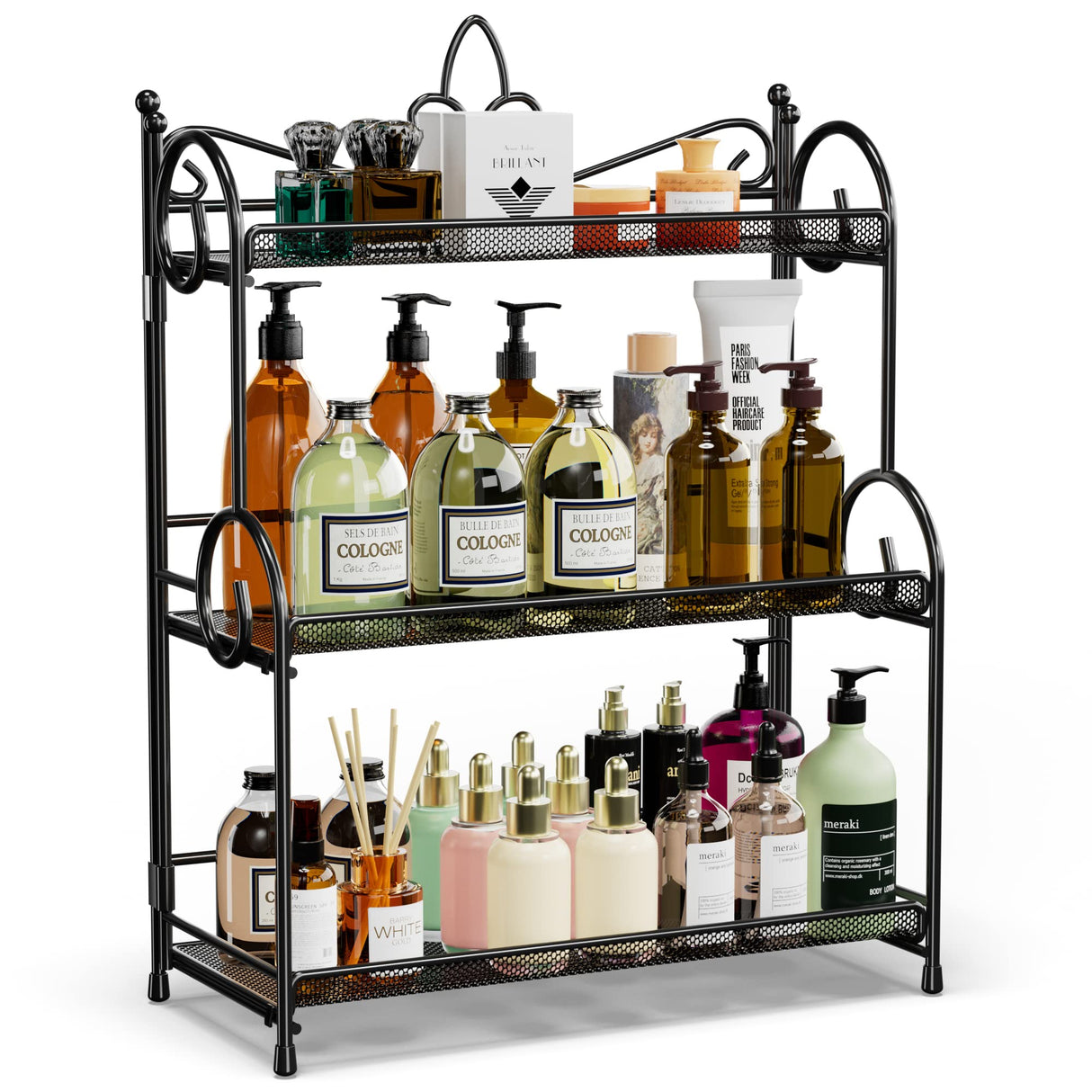 YIUKEA Bathroom Organizer Countertop - 3 Tier Spice Rack Organizer, Counter Organization and Storage for Bathroom, Kitchen, Bedroom, Offices, Foldable YIUKEA