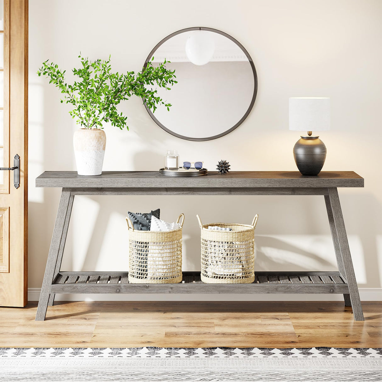 Tribesigns Farmhouse Console Entryway Table: 70.9 Inches Extra Long Console Table for Entryway, 2-Tier Narrow Wood Foyer Sofa Couch Table for Hallway, Entrance, Living Room, Grey Tribesigns