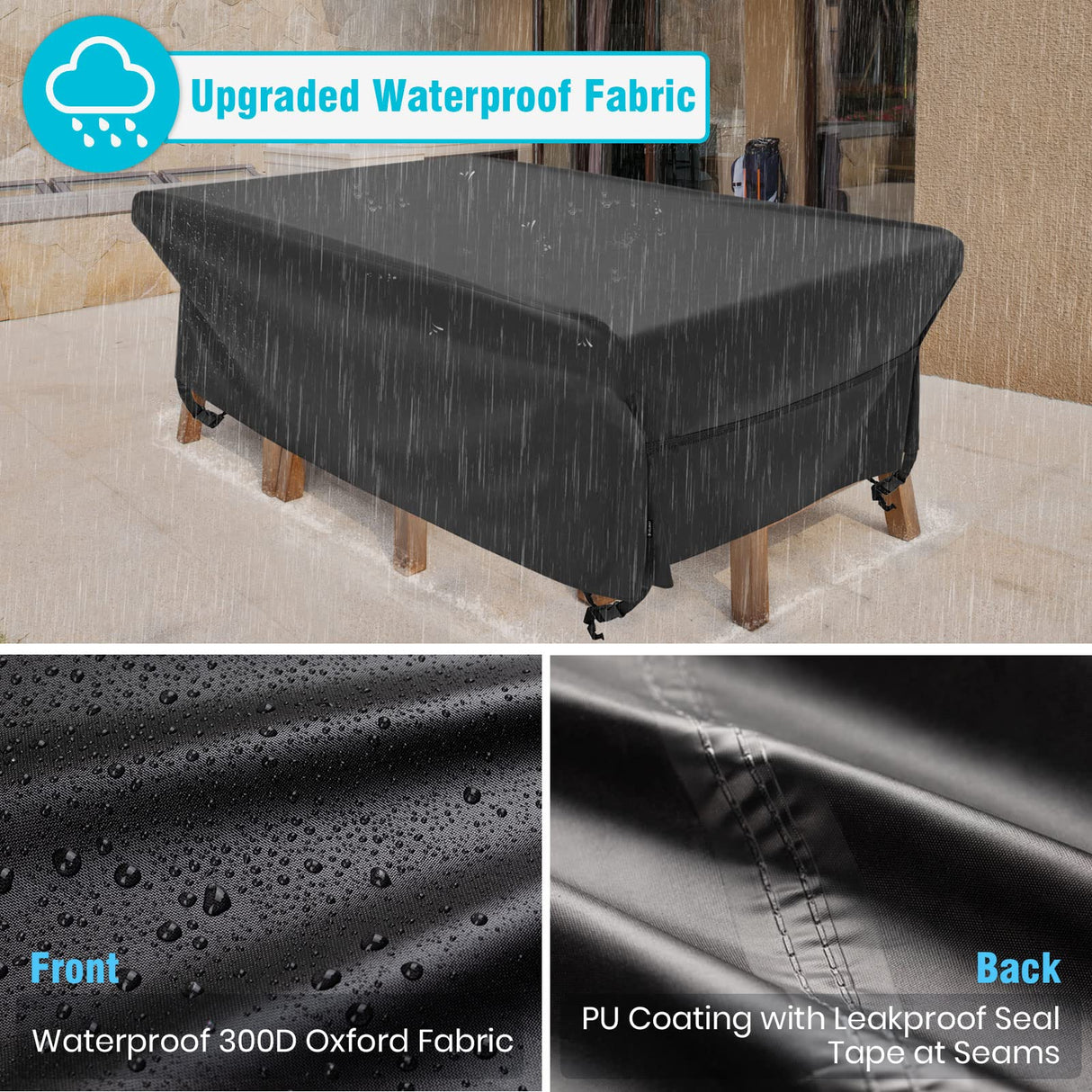 Velway Patio Table Chairs Set - Waterproof 88"L x 62"W x 28"H Outdoor Bistro Dining Set - Fire Pit Table Cover - Furniture Cover - Small Rectangle - Ultra Windproof - UV-Resistant Velway