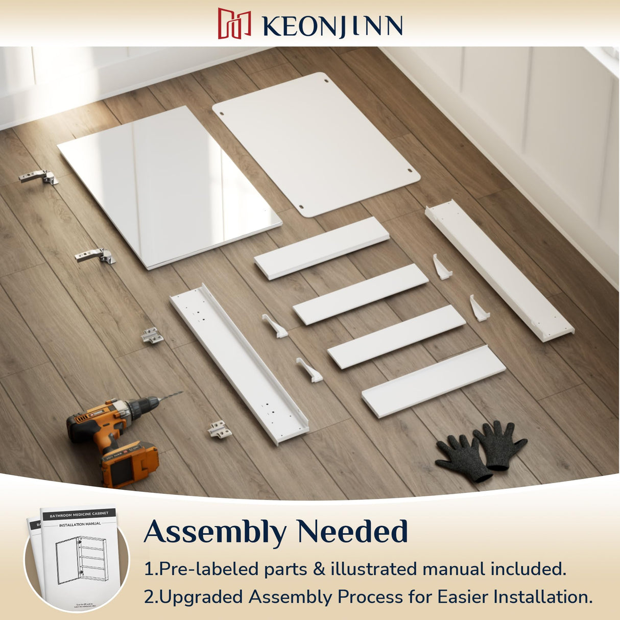 Keonjinn Small Medicine Cabinet 14 x 18 Inch, Assembly Needed, Bathroom Medicine Cabinets Mirror, Lightweight, Adjustable Shelves, Wall Mount or Recessed, Tempered Glass Keonjinn