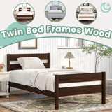 Duxelifin Twin Bed Frames Wood, Wood Twin Bed Frame with Headboard and Footboard, Platform Bed for Bedroom, Guset Room, No Box Spring Needed, Espresso Duxelifin