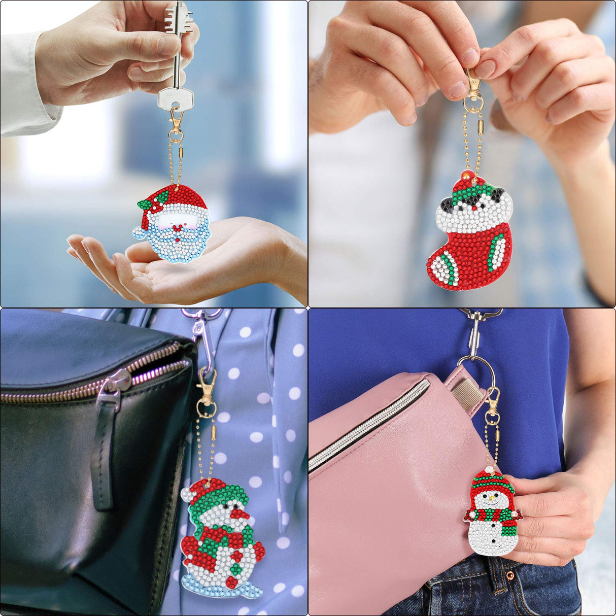Yaomiao 17 Pieces Double Sided Diamond Art Christmas Ornaments Christmas Keychains Diamond Art Kit for Adult DIY 5d Painting Round Drill Key Chain Xmas Crystal Rhinestone Arts Craft Keychain Supplies Yaomiao