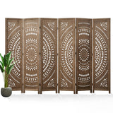 66.9Inch Folding Room Divider, 6 Panels Wood Carved Privacy Screens Free Assembled Freestanding Partition for Bedroom Home Office (Brown) Svimi