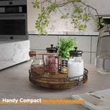 Farmhouse Oak 9" Lazy Susan Turntable Organizer for Cabinet, Round Wooden Lazy Susan Organization and Storage for Dining Table, Pantry, Kitchen, Countertop, Cupboard,Home Decor, Walnut Wood AMH