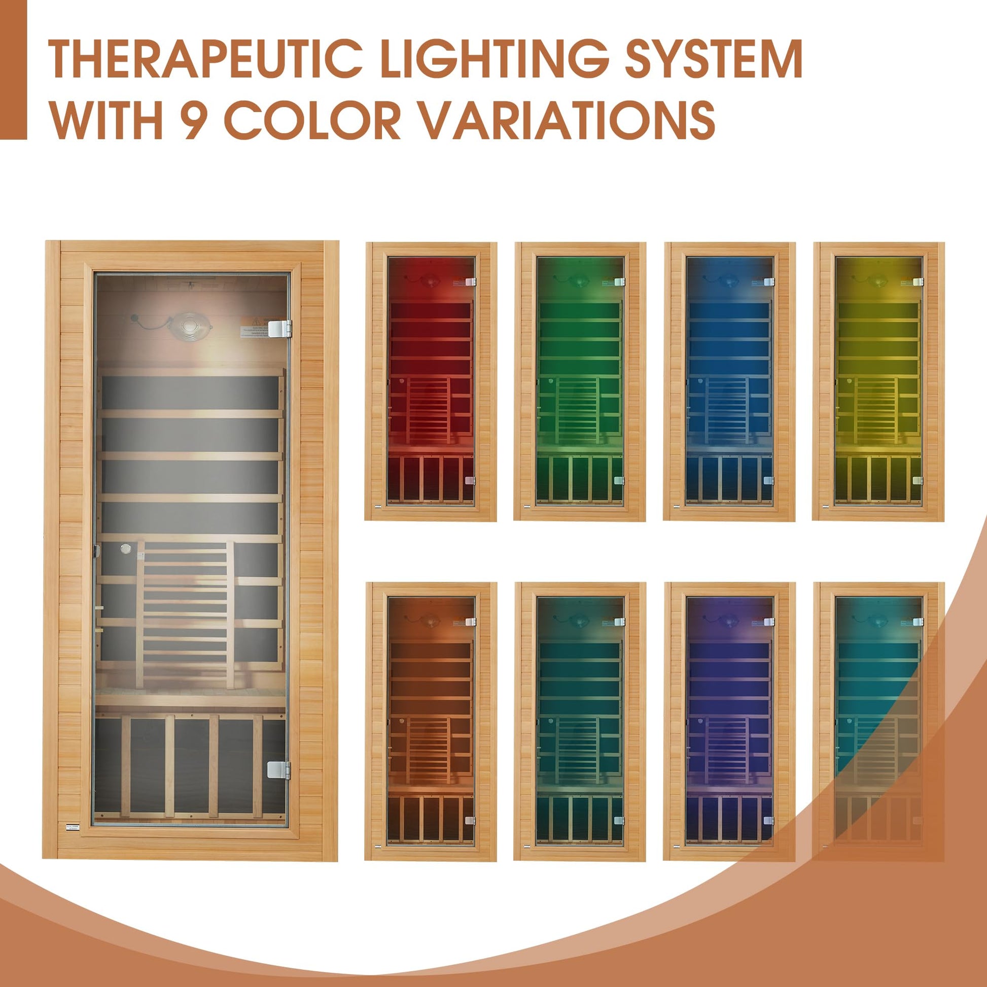 springspa Far Infrared Sauna Room, Near Zero EMF Canadian Hemlock Wood Sauna with 1400W, 9 Chromo Therapy Lights, Oxygen Ionizer, Bluetooth, LCD Control Pannel for Indoor Use, 1 Person - WoodArtSupply