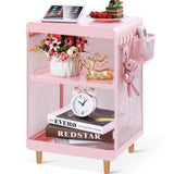 SYKIARIOL Cute Bedside Nightstand Table, Girls Metal Side Table, Kid End Table with Storage for Living Room Bedroom Kid's Room Dorm Office (Classic Pink) SYKIARIOL