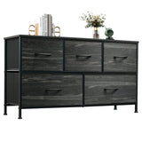 WLIVE Dresser for Bedroom with 5 Drawers, Wide Chest of Drawers, Fabric Dresser, Storage Organizer Unit with Fabric Bins for Closet, Living Room, Hallway, Charcoal Black Wood Grain Print WLIVE