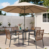 LAUSAINT HOME 5 Pieces Outdoor Patio Dining Set, Wicker Patio Furniture Set of 4 Chairs with Soft Cushion and Square Table with Umbrella Hole, Conversation Set for Backyard, Garden and Poolside LAUSAINT HOME
