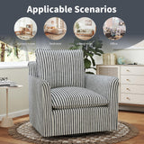 INZOY Swivel Accent Chair, Upholstered Square Chair, Swivel Barrel Reading Chair with Thick Padded Backrest Cushion, Arm Chair for Living Room Bedroom Small Spaces, Blue Stripe INZOY