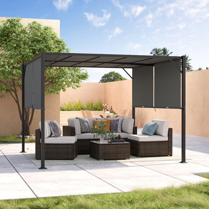 COSIEST 10'×10' Double Canopy Pergola, Outdoor All Iron Pergola with Two sunshades, Hardtop Gazebo Sun Shade for Patio Garden Backyard Pavilion, Grey - WoodArtSupply