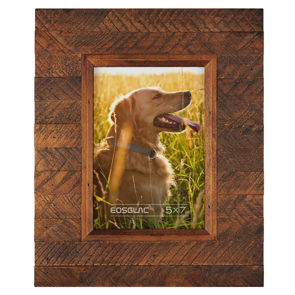 Eosglac Wooden 5x7 inch Picture Frame, Wood Plank Design with Rustic Brown Finish, Wall Mounting or Tabletop Display, Handmade Photo Frame Eosglac