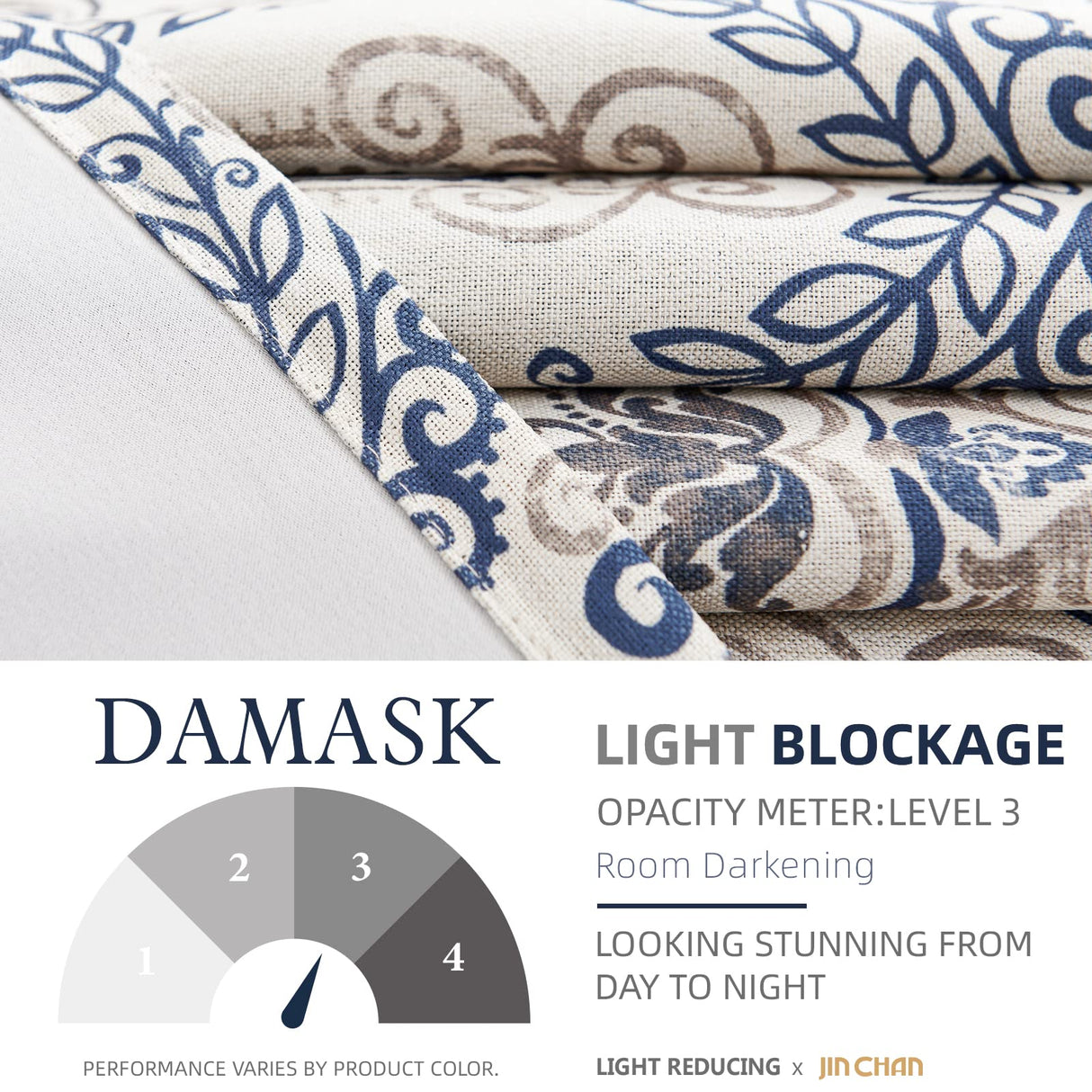 jinchan Linen Textured Curtains for Living Room Darkening 108 Inches Long, Medallion Drapes for Bedroom, Damask Pattern Window Treatments Vintage Curtain Panels, Extra Long 2 Panels Blue on Greige jinchan