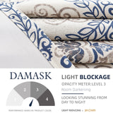 jinchan Linen Textured Curtains for Living Room Darkening 108 Inches Long, Medallion Drapes for Bedroom, Damask Pattern Window Treatments Vintage Curtain Panels, Extra Long 2 Panels Blue on Greige jinchan