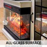 AMERLIFE 3-Sided Glass Fireplace TV Stand for TVs up to 65'' with 12 Color, Media Entertainment Center Console Table with Doors Closed Storage, Distressed White AMERLIFE