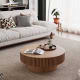 Round Coffee Table with Storage, Modern Wooden Coffee Table with Solid Wood Veneered, Circle Center Table Accent Tea Table for Living Room Apartment Small Space (31.5''L × 31.5''W × 14''H, Natural) FGXJY