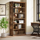 Tribesigns 6-Tier Bookshelf, 75-Inch Tall Bookcase, Large Bookshelves and Bookcases Freestanding Display Shelves, Wood Book Shelf for Living Room, Home Office, Bedroom, Brown (2Packs) Tribesigns