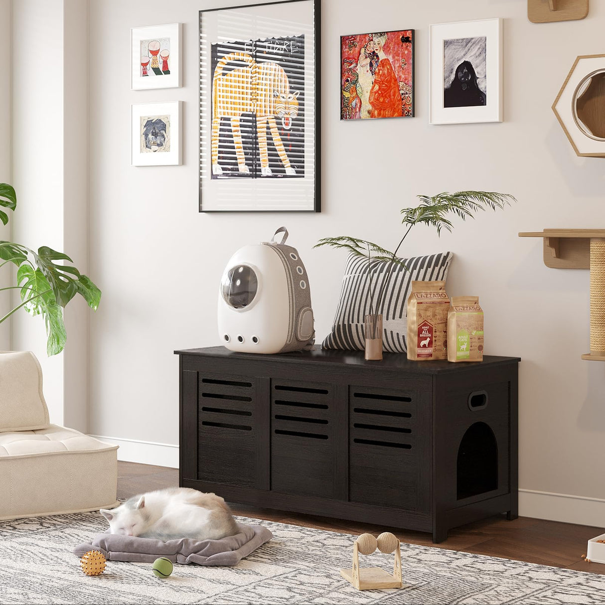 DINZI LVJ Litter Box Enclosure, Flip Top Litter Box Furniture, Hidden Cat Washroom, Wooden Cat House, End Table, 39.4" L x 19.7" W x 19.7" H, Good Ventilation, Easy to Assemble, Espresso DINZI LVJ