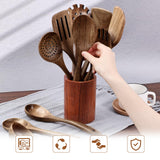 HAKSEN 10PCS Wooden Cooking Utensils, Natural Acacia Wood Kitchen Utensils Wooden Spatulas for Serving Stirring Cooking Mixing HAKSEN