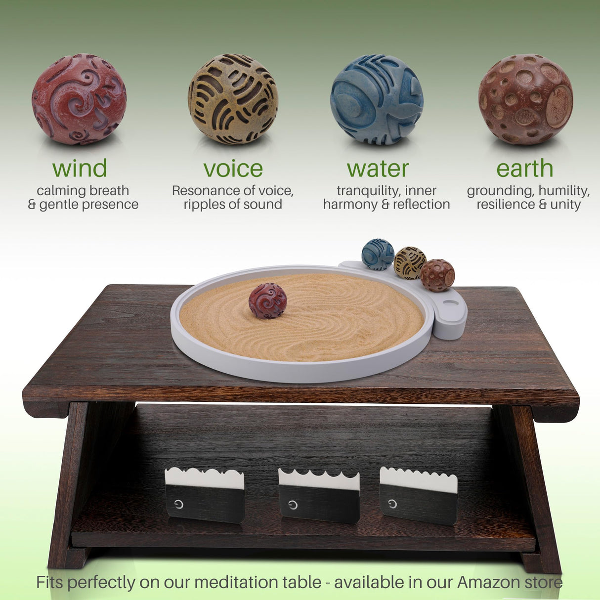 ENSO Japanese Zen Garden Kit for Desk - Inori Premium Sand Garden Gift Set for Meditation Therapy - Mini Zen Décor Office Desktop Accessories - Solid Wood Tray, 4 Hand Crafted Spheres & Custom Holder ENSO SENSORY