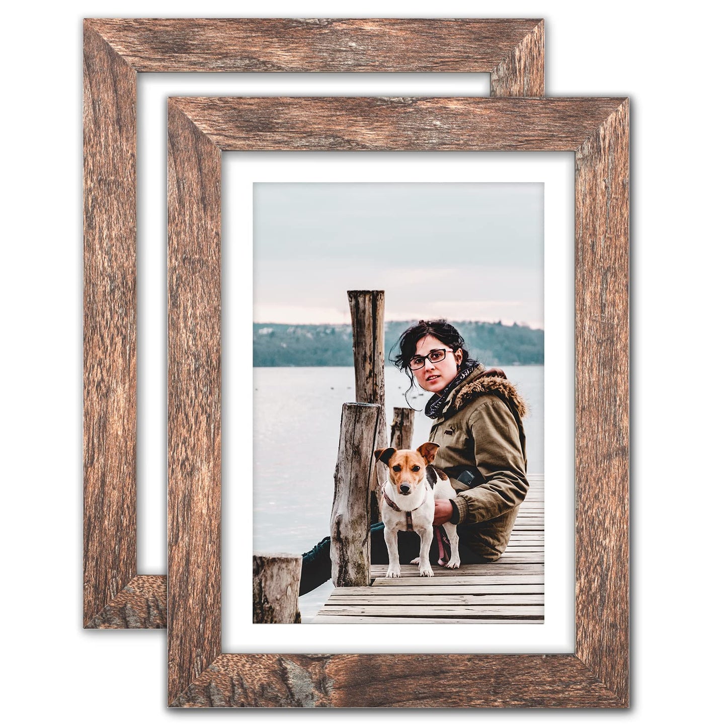 TOFOREVO Picture Frames 5x7 Set of 2 Rustic Wood Grain Photo Frame for Gallery Wall Mounting or Tabletop Display