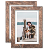TOFOREVO Picture Frames 5x7 Set of 2 Rustic Wood Grain Photo Frame for Gallery Wall Mounting or Tabletop Display TOFOREVO