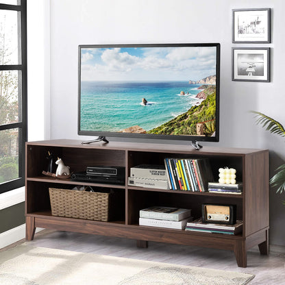 Tangkula Wood TV Stand for TVs to 55, 65 Inch Flat Screen, Home Living Room Storage Console, Entertainment Center with 4 Open Storage Shelves, TV Console Table (Walnut) - WoodArtSupply