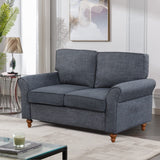 EBELLO Modern Linen Fabric Loveseat Sofa, Upholstered 2-seat Sofa Couch Wood Frame and Sturdy Legs for Living Room Bedroom Office, Dark Blue EBELLO