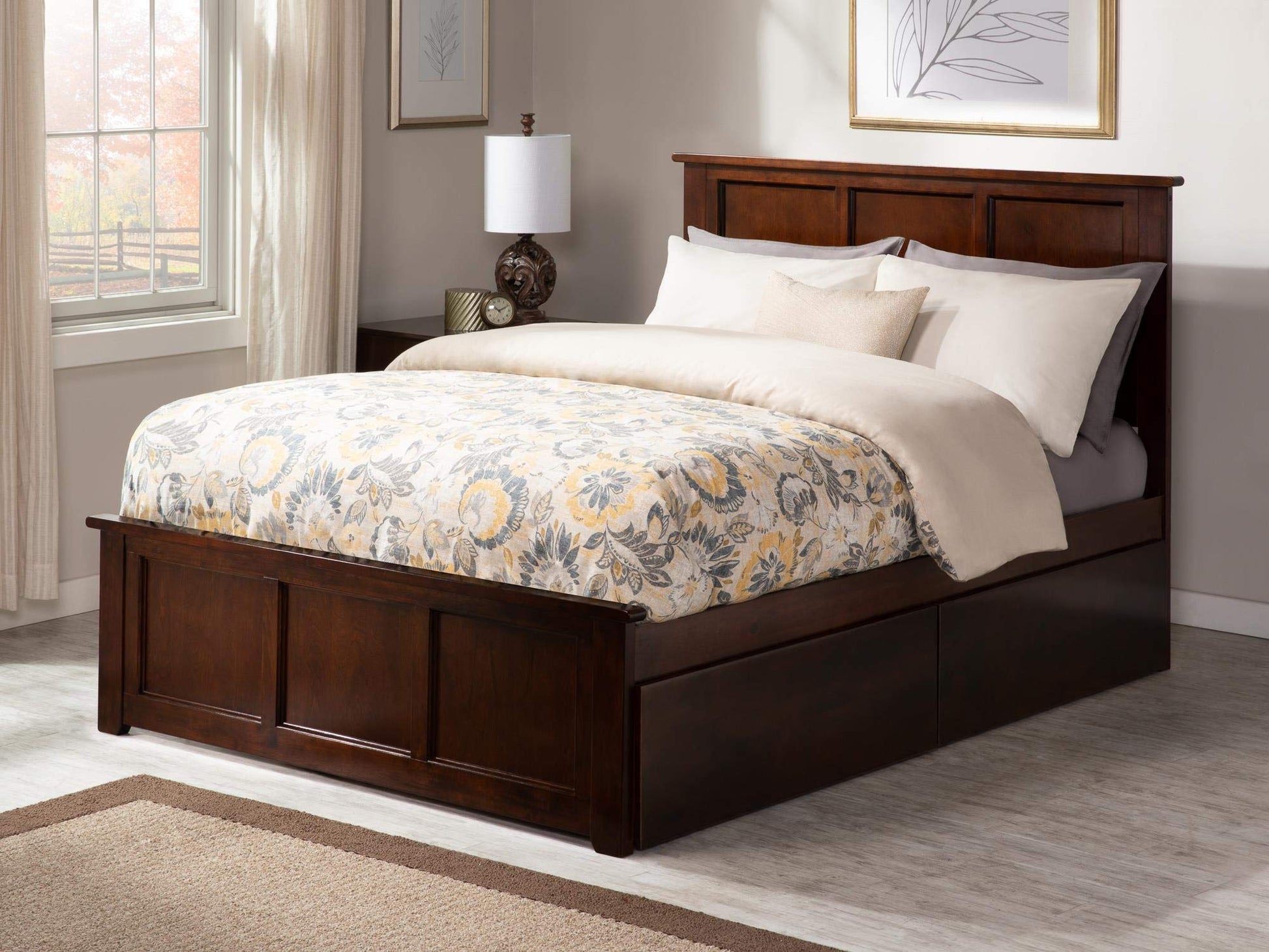 Atlantic Furniture AR8646114 Madison Platform Bed with Matching Foot Board and 2 Urban Bed Drawers, Queen, Walnut - WoodArtSupply