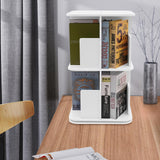 KeruRome 2 Tier Rotating Bookshelf 360 Display Round Floor Standing Revolving Bookcase Storage Rack Book Shelf Organizer for Small Space Bedroom Living Room White KeruRome