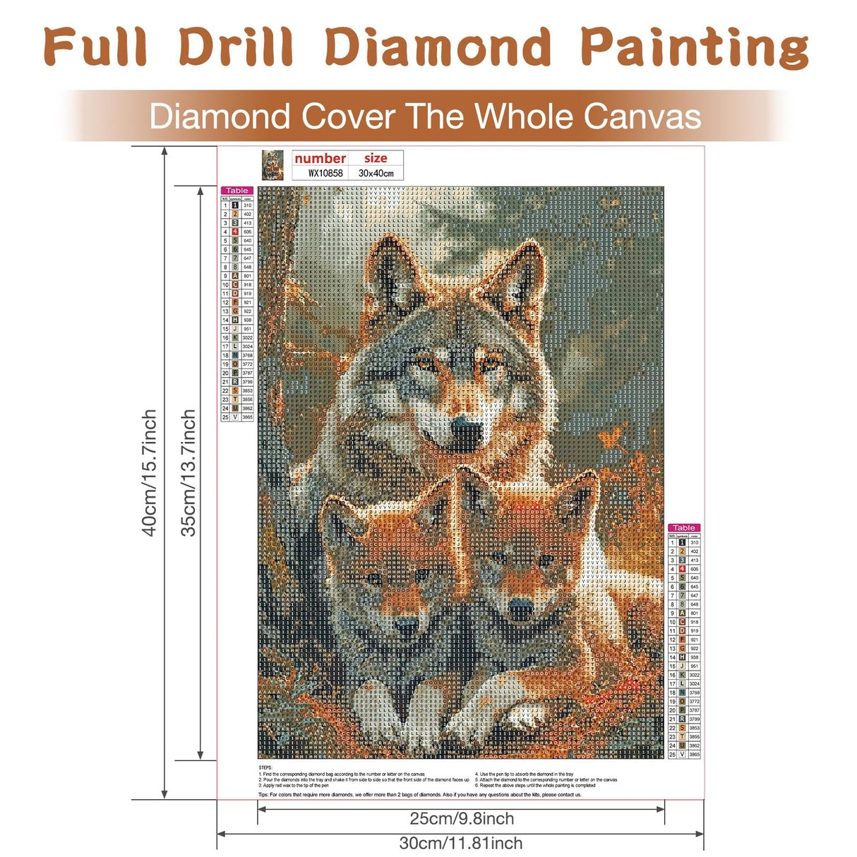 RICUVED Wolf Diamond Painting Kits for Adults, 5D Animal Diamond Painting Diamond Art Kits for Beginners, Full Drill Diamond Art Diamond Gem Wolf Family Diamond Painting Kits for Home Decor 12x16Inch RICUVED