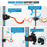 Suchtale 2 Bike Rack, Bicycle Rack, Bike Storage Rack for Garage, Gravity Bike Stand, Indoor Bike Organizer, Floor Vertical Bicycle Holder, Adjustable Wall Mount Cycle Hanger for Road Mountain Bikes Suchtale