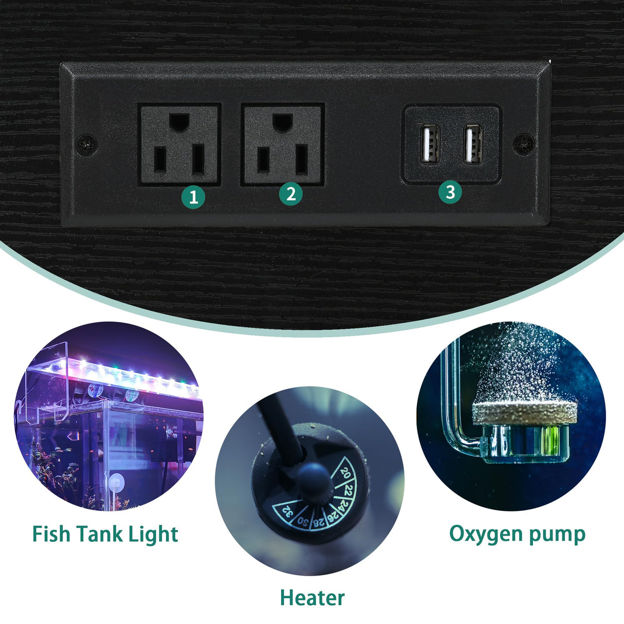 YITAHOME Fish Tank Stand with Power Outlets & LED Light, 20-29 Gallon Metal Aquarium Stand with Cabinet for Fish Tank Accessories Storage for Turtle Tank, Reptile Terrarium, 350LBS Capacity, Black YITAHOME