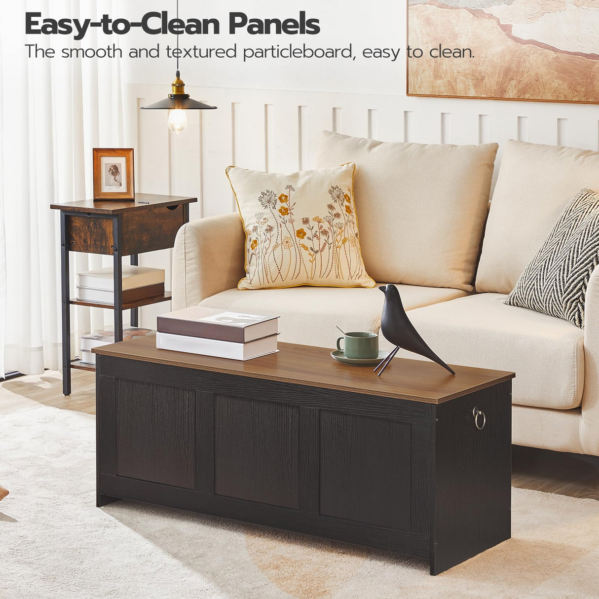 HOOBRO Storage Bench, 39.3" Retro Wooden Storage Chest, Wooden Storage Trunk, Toy Chest with Lift Top, Multifunctional Entryway Organizer, for Entryway, Living Room, Black and Walnut BH141CW01 HOOBRO