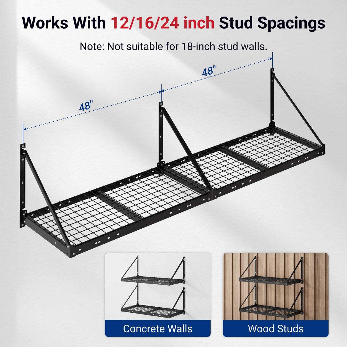 FLEXIMOUNTS 2-Pack 2x4ft Garage Wall Shelving - Heavy Duty Garage Storage Rack, 440 lbs Load Capacity with Brace Guardrail, Organization System for Tools, Heavy Bins, Sports Equipment, Utility Room FLEXIMOUNTS