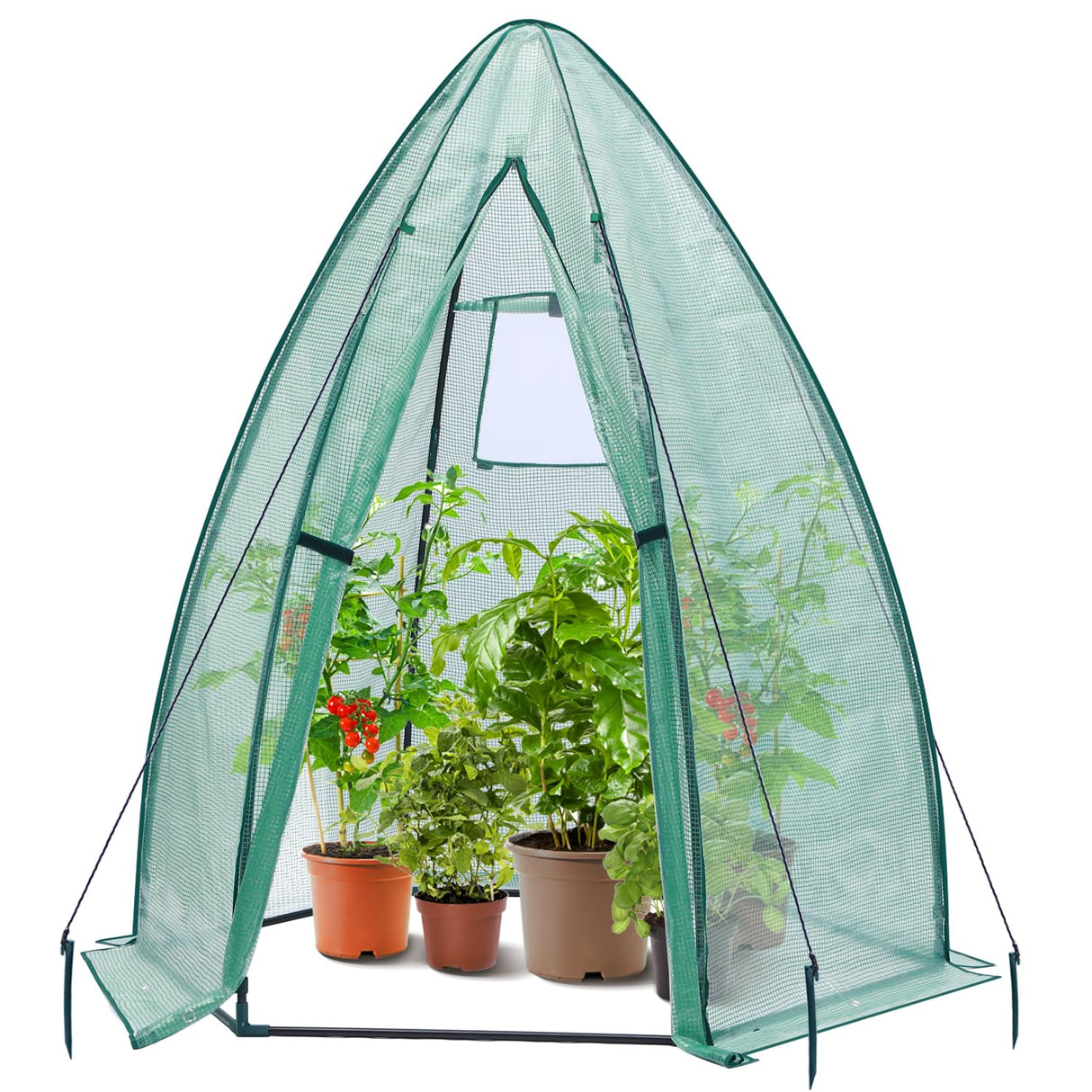 Portable Plant Protector from Animals, Ohuhu Greenhouse for Outsides with Durable PE Cover, Heavy Duty Green House with Zippered Door Mesh Window for Vegetables Flowers Fruits Herbs, 63x54x71 Inch Ohuhu