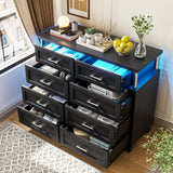 VIAGDO Dresser for Bedroom with 8 Drawers, Chest of Drawers with LED Light, Tall Wide Dresser for Storage and Organization, Black Dresser for Bedroom, Living Room, Closet VIAGDO